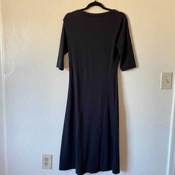 Soft Surroundings Stretch Knit Faux Wrap Midi Dress Black Modal Blend - Picture 6 of 6